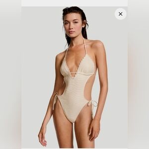 Victoria Secret Beige Crochet One-Piece Monokini Size Medium